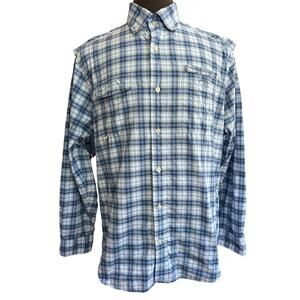 M Vineyard Vines Harbor Shirt Blue Plaid Gingham Vented LS Button Up Fishing Men